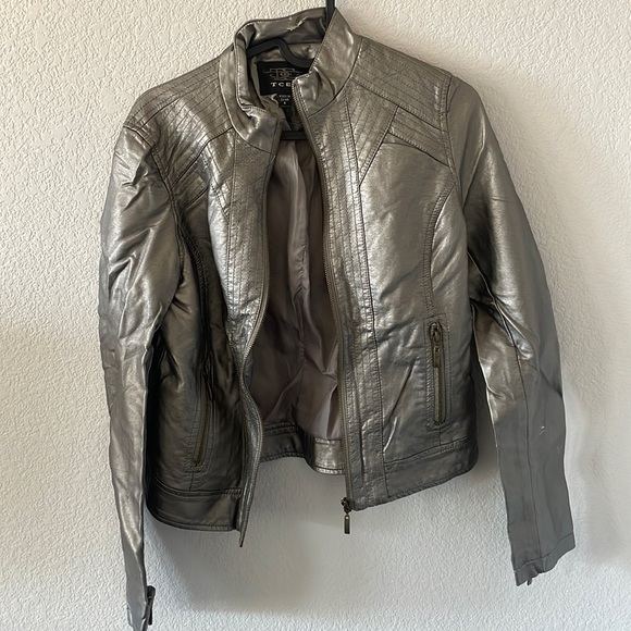 Faux leather metallic Moto jacket - Picture 1 of 7
